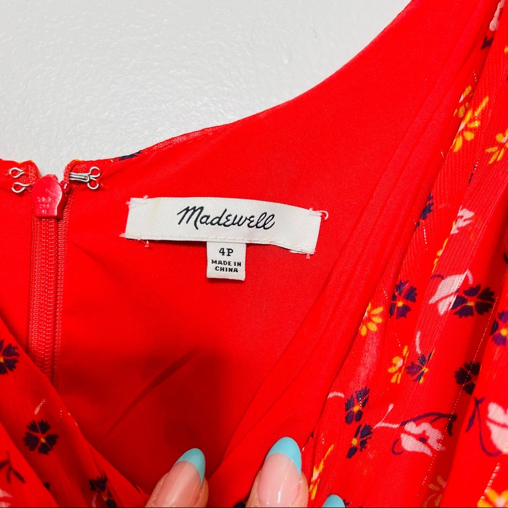 MADEWELL Ruffle-Strap Wrap Dress in Metallic-Striped Prairie Posies red - Picture 10 of 13